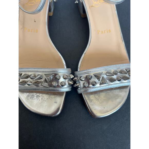 Christian Louboutin Silver Leather Druide Studded Ankle Strap Sandals Sz 5 - Picture 11 of 15